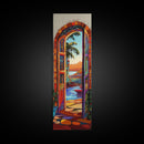 Open Doorway, Water, Boats — Canvas Print of seaside view through open door, perfect Coastal Bathroom Wall Art or Tropical Living Room Decor