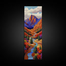 Autumn River, Bold Mountains, Canyon, Nature Wall Decor, Framed Canvas Print, Fall Living Room Art, Colorful Landscape Style