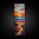 Path Beach, Sunset, Tropical Canvas Print scenic path to ocean wall decor, vibrant beach sunset artwork, tropical boho art, entryway art