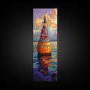 Vibrant Buoy, Sunset Waterscape – Nautical Wall Decor, Coastal Art, Ocean Room Accent, Framed Canvas Print, Colorful Boho Sea Art