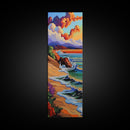 Sunset Beach, Bold Coastline, Ocean Horizon Art, Framed Canvas Print, Modern Landscape Wall Art, Vibrant Living Room Seascape