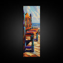 Ocean Chair, Beach View, Coastal Outdoor Scene, Framed Canvas Print, Seaside Patio Art, Tropical Boho Decor, Relaxing Vacation Vibes