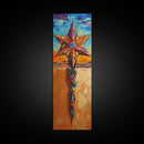 Star Cross, Colorful Sky, Spiritual Folk Symbol, Framed Canvas Print, Southwestern Wall Art, Vibrant Entryway Decor, Festive Religious Art
