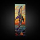 Rainbow Whale, Vibrant Ocean, Fantasy Sea Life, Framed Canvas Print, Whimsical Coastal Wall Art, Eclectic Living Room Nautical Decor