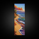 Rainbow Beach, Shoreline, Waves, Framed Canvas Print, abstract seascape, boho coastal art, modern living room beach wall decor