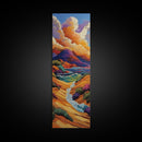 Dunes River, Mountains, Sunset, Framed Canvas Print, southwestern art, fall landscape painting, rustic home hallway wall decor