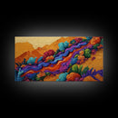 Mountains Flowers, Layers, Texture, Canvas Print, colorful impasto abstract mountain scene, modern art piece, textured fall wall decor