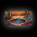 Sunset Cactus, Oasis, Vibrant Desert Canvas Print, Boho Living Room Wall Art, Colorful Sunset Painting, Southwest Style Artwork