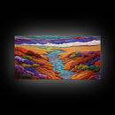 Stream Desert, Flowers, Vibrant Nature Canvas Print, Southwest Landscape Wall Decor, Autumn Living Room Boho Art Style