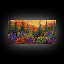 Fall Forest, Pines, Vibrant autumn forest painting with pine trees and colorful foliage, Canvas Print, Fall living room wall art