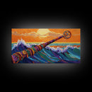 Waves, Surf, Nautical, Bold, Framed Canvas Print, Colorful seascape painting, ocean surf art, beach house living room wall decor
