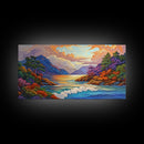 Ocean Sunset View, Vibrant Coastline, Mountain Landscape, Canvas Print, Living Room Wall Art, Colorful Seascape, Nature Painting