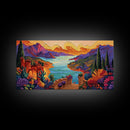 Fantasy Canyon View, Vibrant Mountain Art, Lakeside Sunset, Canvas Print, Mediterranean Decor, Dreamscape Wall Art, Nature Painting