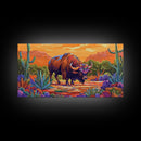Buffalo Desert, Flowers, Canvas Print, Western buffalo art, colorful desert scene, ranch decor, Office Wall Art, Autumn Wall Art