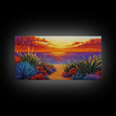 Sunset Ocean, Path, Canvas Print, Coastal sunset landscape, hallway tropical art, bright colorful decor, Beach House Wall Art