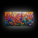 Flowers Sunset, Vibrant, Nature, Framed Canvas Print, Fall Wildflower Art, Boho Floral Wall Decor, Kitchen or Entryway Accent