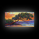 Tropical Tree, Beach, Sunset, Framed Canvas Print nature lover wall decor, boho coastal print, vibrant living room art, island art