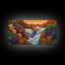 Sunset Waterfall, Vibrant Jungle, Tropical Landscape, Framed Canvas Print, Boho Wall Art, Bathroom or Bedroom Decor, Nature Painting