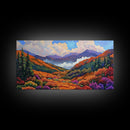 Mountain Valley, Wildflower Trail, Sunset Pathway, Canvas Print, Boho Wall Art, Bedroom or Hallway Decor, Vibrant Nature Painting