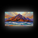 Ocean Peak, Island Sunrise, Vibrant Mountain, Framed Canvas Print, Bold Coastal Art, Beach House Wall Decor, Sunset Vibes