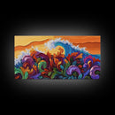 Abstract Wave, Tropical Swirl, Sunset Motion, Framed Canvas Print, Colorful Modern Wall Art, Living Room Decor, Bold Ocean Art