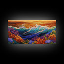 Ocean Bloom, Sunset Surf, Tropical Waves, Canvas Print, Vibrant Coastal Wall Art, Beach House Decor, Colorful Seascape Painting