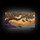 Tree Autumn, Leaves, Branches, Framed Canvas Print, foliage fall decor, mountain wall art, boho style living room, nature painting