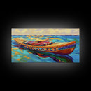 Canoe Water, Colorful, Tribal, Canvas Print, boho kayak art, nautical decor, beach house wall art, rustic folk painting, summer vibe