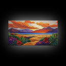 Sunset Desert, Mountains, Canvas Print, Vibrant desert landscape art with sunset sky and mountains, perfect Living Room Wall Art