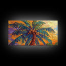 Palm Tree Sunset, Tropical, Framed Canvas Print, Bold colorful palm tree art in sunset sky, great Summer Beach Wall Art, tropical decor