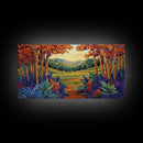 Forest Fall, Colorful, Leaves, Framed Canvas Print bold woodland foliage design, vibrant autumn landscape art, hallway wall accent