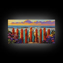 Ocean Fence, Flowers, Canvas Print, Coastal Wall Art, Beach House Decor, Nautical Art, Seaside Painting, Sunset Art, Vibrant Living Room