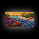 Wildflowers, Coastal Waves, Tropical Shore, Canvas Print, Floral Beach Art, Vibrant Living Room or Kitchen Wall Decor