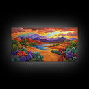 Rainbow Sky, Desert River, Mountain View, Canvas Print, Scenic Landscape Wall Art, Colorful Fall Decor, Living Room Statement Piece