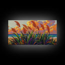 Coastal Sunset, Grasses, Canvas Print, Autumn Beach Landscape Art, Boho Living Room Wall Decor, Colorful Nature Painting