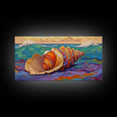 Seashell Ocean, Beach, Canvas Print, Nautical Bathroom Wall Art, Coastal Shell Decor, Vibrant Marine Painting, Seaside Home Style