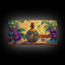 Tequila Bottle, Floral, Decor, Framed Canvas Print, Mexican kitchen wall art, vibrant bottle painting, fiesta bar wall boho artwork