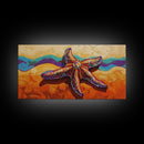 Starfish Beach, Colorful, Textured, Framed Canvas Print, coastal boho decor, ocean theme, beach house bathroom wall art