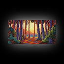Trees Forest, Ocean, Sunset, Coastal Forest Path Framed Canvas Print, Nature Lover Wall Art, Cabin Decor, Fall Living Room Art