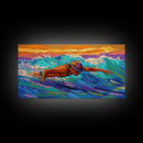 Swimmer Waves, Sunset, Athletic Art, Framed Canvas Print, Ocean Decor, Fitness Wall Art, Bedroom Inspiration, Bold Summer Style