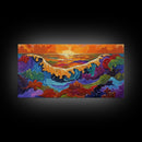 Ocean Abstract, Waves, Sunset, Framed Canvas Print, Surreal Coastal Art, Living Room Wall Decor, Fantasy Seascape, Boho Expressionist