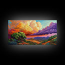 Desert Mountains, Sky, Sunset Clouds, Framed Canvas Print, Colorful Landscape Art, Office Wall Decor, Western Scenery, Autumn Vibes