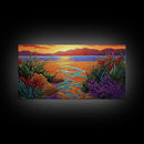 Sunset, Ocean Flowers, Nature Wall Art, vibrant landscape Canvas Print, tropical sunset décor, colorful coastal living room wall art