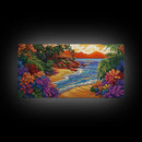 Tropical, Beach, Sunset, Palm, Vibrant tropical beach art, Canvas Print, Island Paradise Decor, Vacation Vibes, Living Room Art