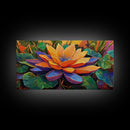 Lotus Bloom, Garden, Art, Framed Canvas Print, Vibrant lotus flower artwork, zen boho decor, meditation room or bathroom wall art