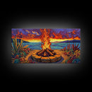 Campfire Desert, Sunset, Fiery Skies, bold landscape Canvas Print, autumn outdoor art, cozy rustic living room wall décor