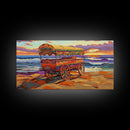 Sunset Beach, Wagon, Vibes, Coastal boho decor, colorful ocean art, Canvas Print, beach house wall art, living room sunset painting