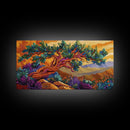 Tree Mountains, Sunset, Windswept, Canvas Print, expressive twisted pine painting, rustic boho decor, nature art, fall wall piece