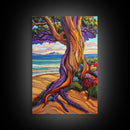 Tree Shore, Coastal, Vibrant, Canvas Print, Bold beach tree painting, tropical landscape art, Living Room or Beach House Wall Decor