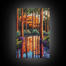 Forest Reflections, Tranquil, Trees, Canvas Print peaceful landscape art, serene nature wall decor, cabin bathroom art, rustic boho style